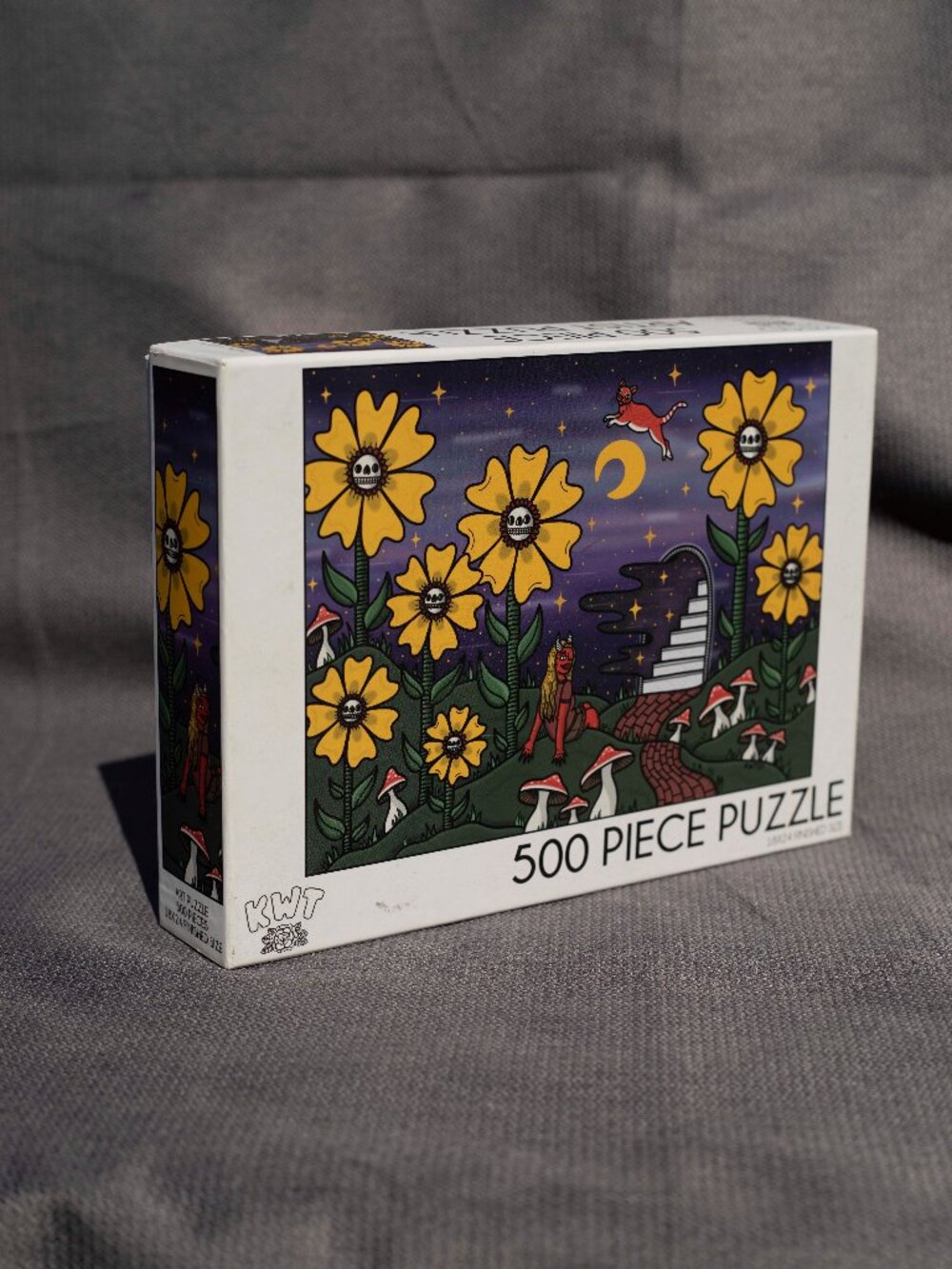 KWT Artist Puzzle | 500 Piece Original Artwork | Skeleton Mushroom Flowers Dark